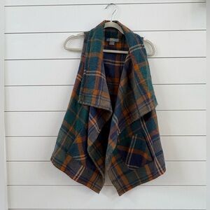Natural Reflections Teal, Navy & Orange Plaid Open-Front Vest
